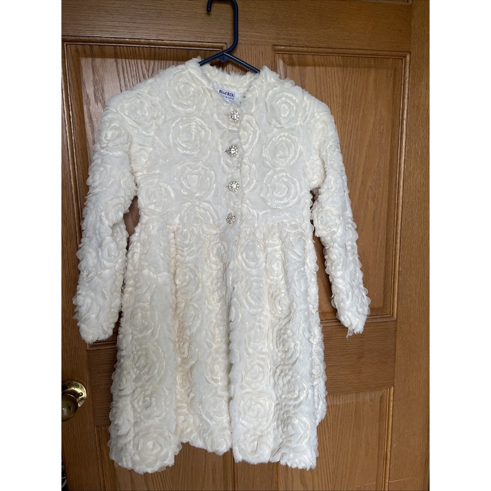 Blue-Beri Boulevard Dress Coat Ivory Rosette Easter Dress Girls Size 12
